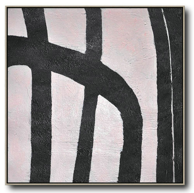 Extra Large 72" Acrylic Painting,Hand-Painted Oversized Minimal Black And White Painting,Extra Large Canvas Painting